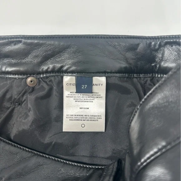 Citizens of Humanity Jolene High Rise Black Leather Straight Leg Jeans Size 27 - Picture 12 of 16